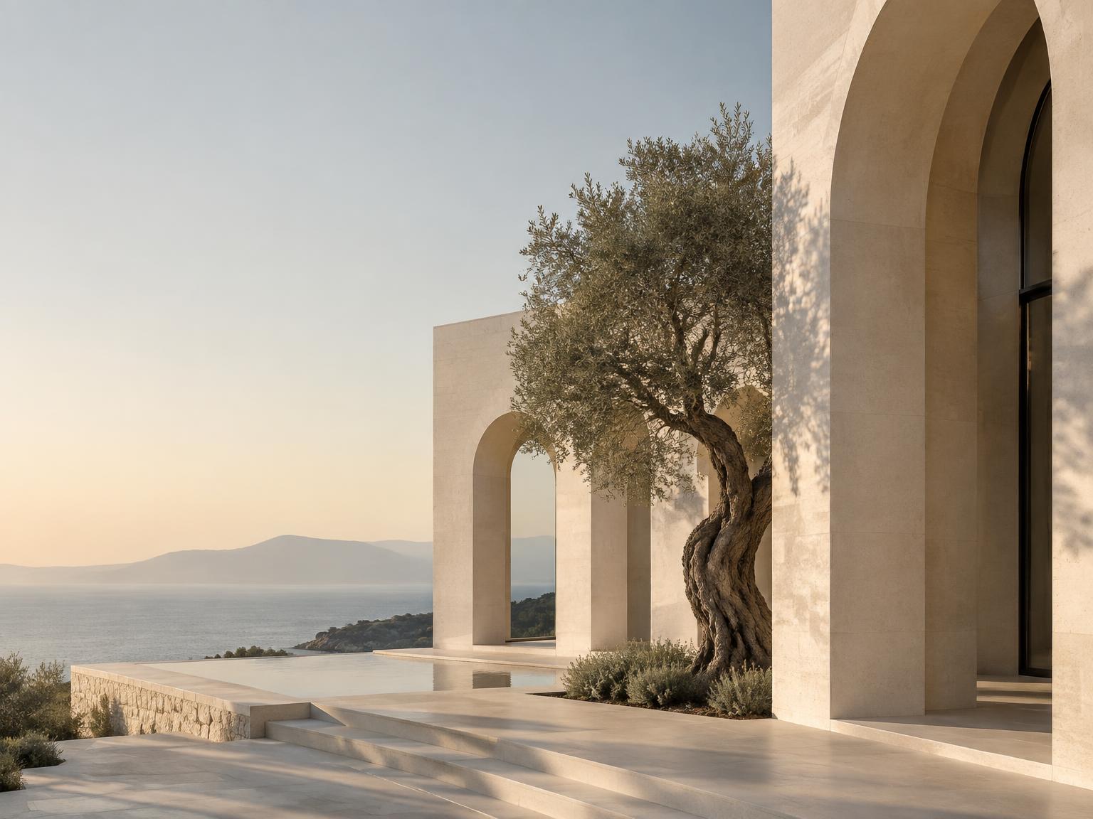 Sculptural limestone residence overlooking the sea